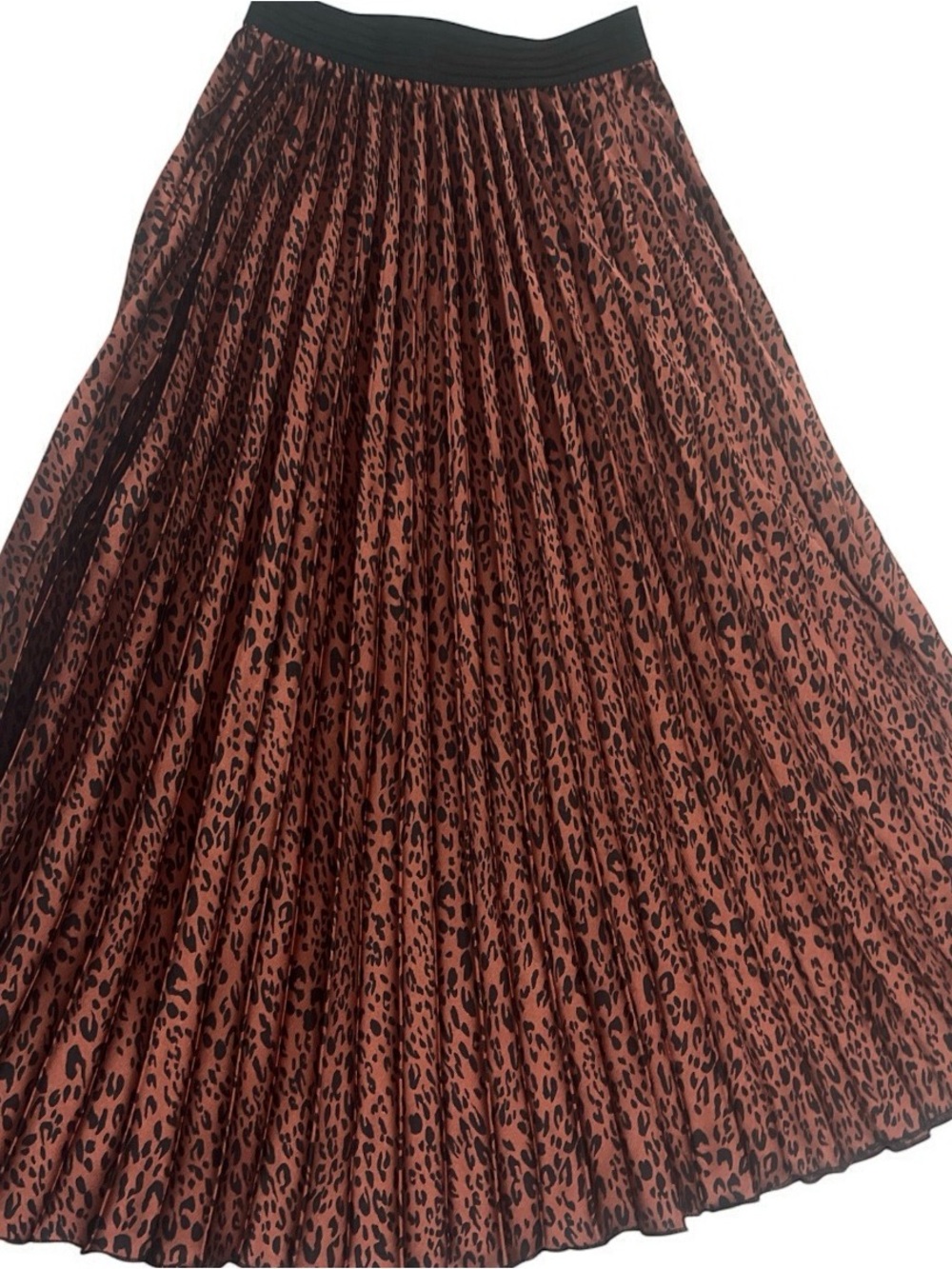 ZARA Women’s XS Pleated Midi Skirt Leopard Animal Print Brown/Black Pull-On